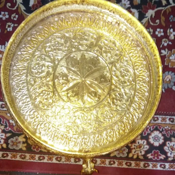 17 inches Big Size Gold plated Snan Patra with Gomukh Outlet for Abishekam of idols  ( 17 inches )-POSH001SPS