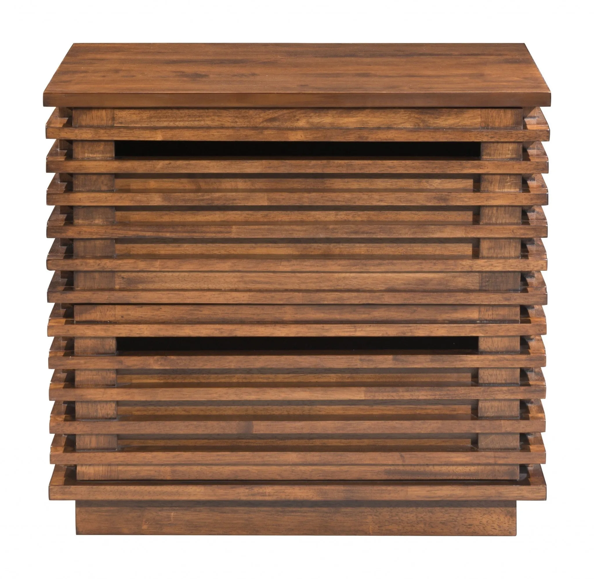 22" Walnut Solid Wood Modern Slat Design End Table with Drawers By Homeroots