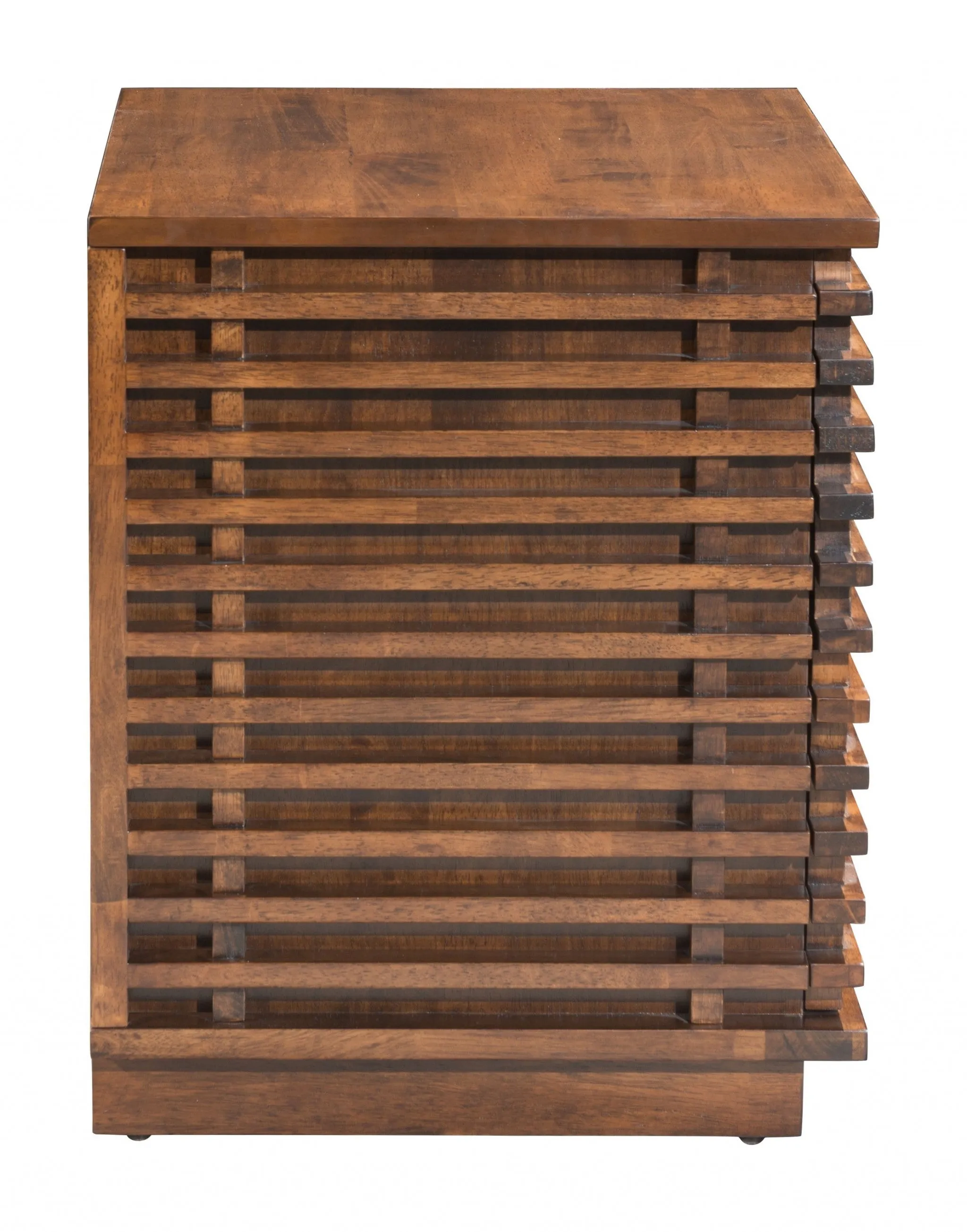 22" Walnut Solid Wood Modern Slat Design End Table with Drawers By Homeroots