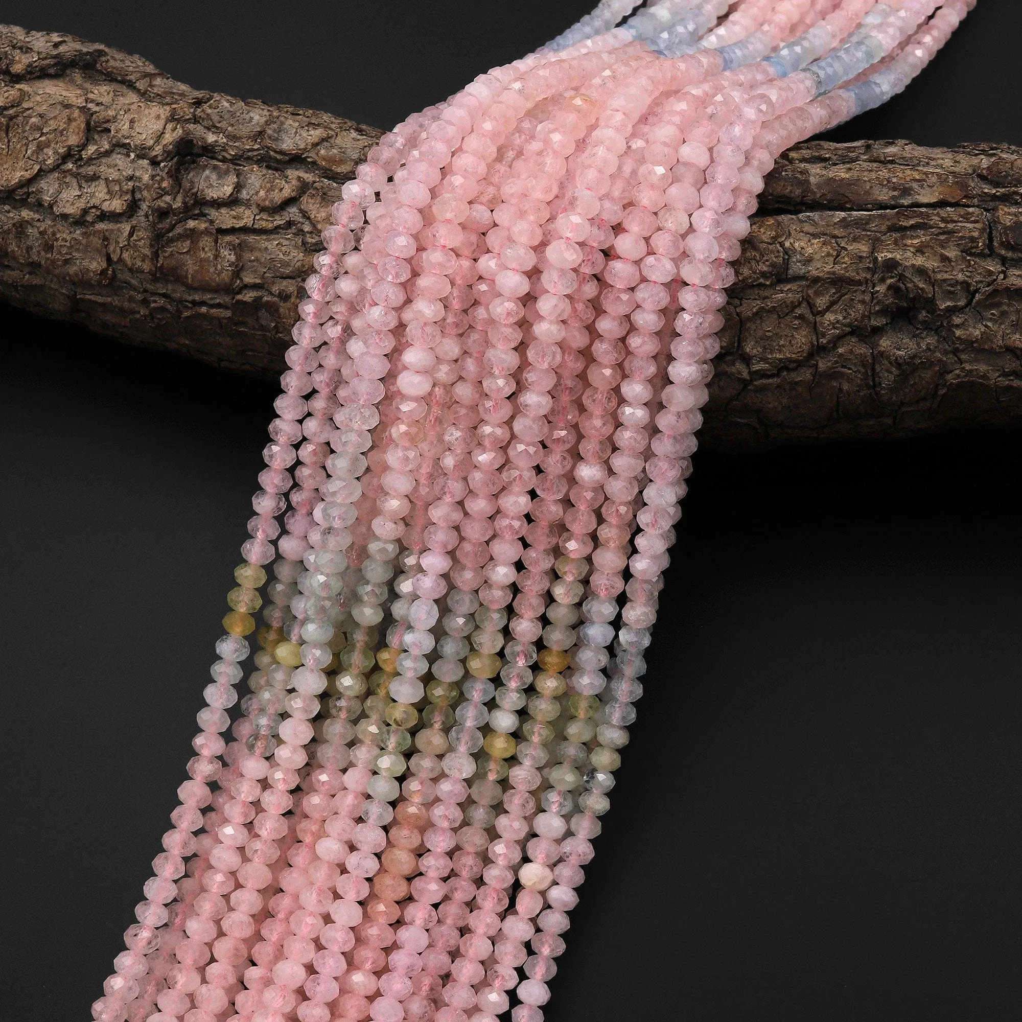 AAA Faceted Natural Multicolor Blue Green Aquamarine Pink Morganite 4mm Rondelle Beads 15.5" Strand