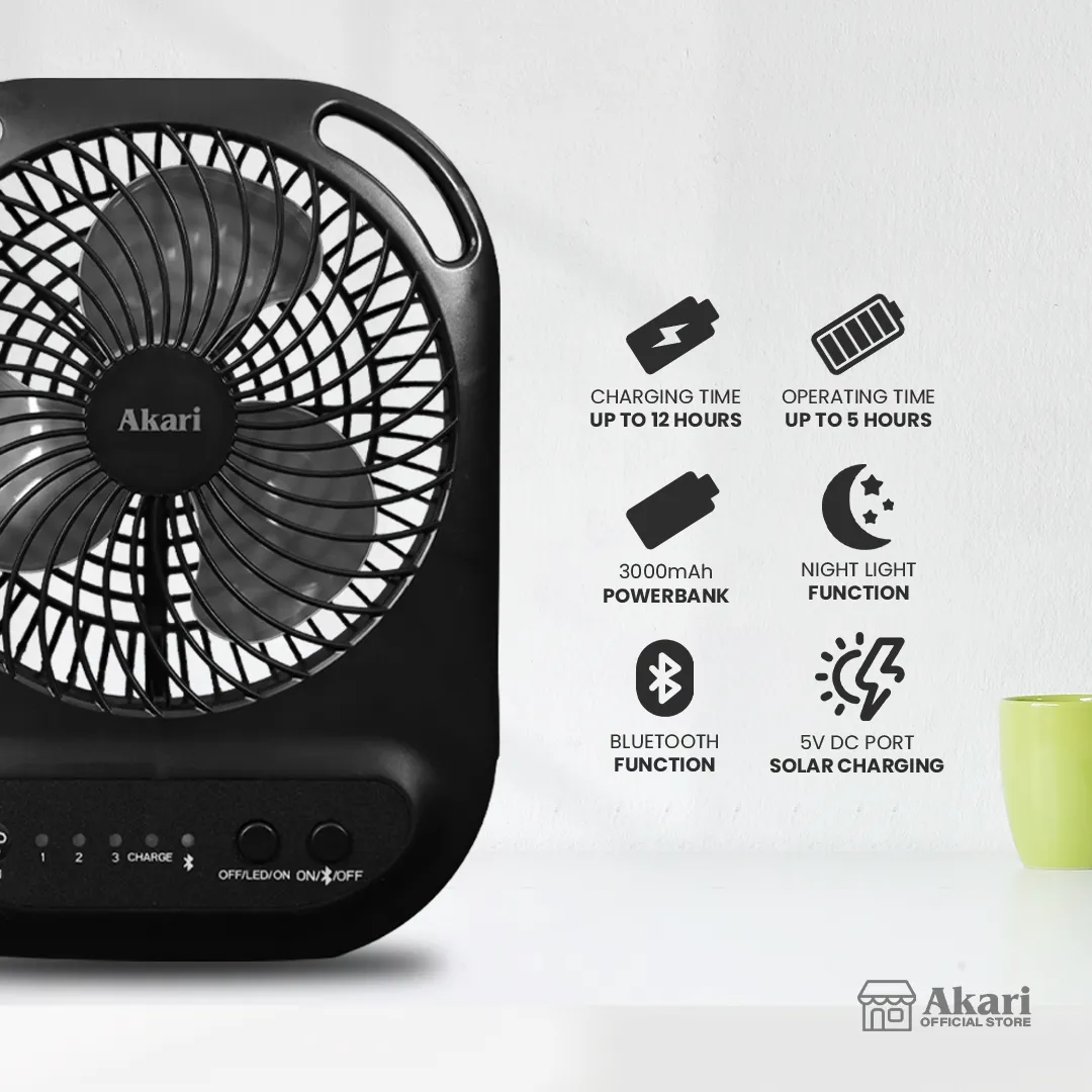 Akari Rechargeable  LED Bluetooth Music Box Fan (ARBF-5512MB)