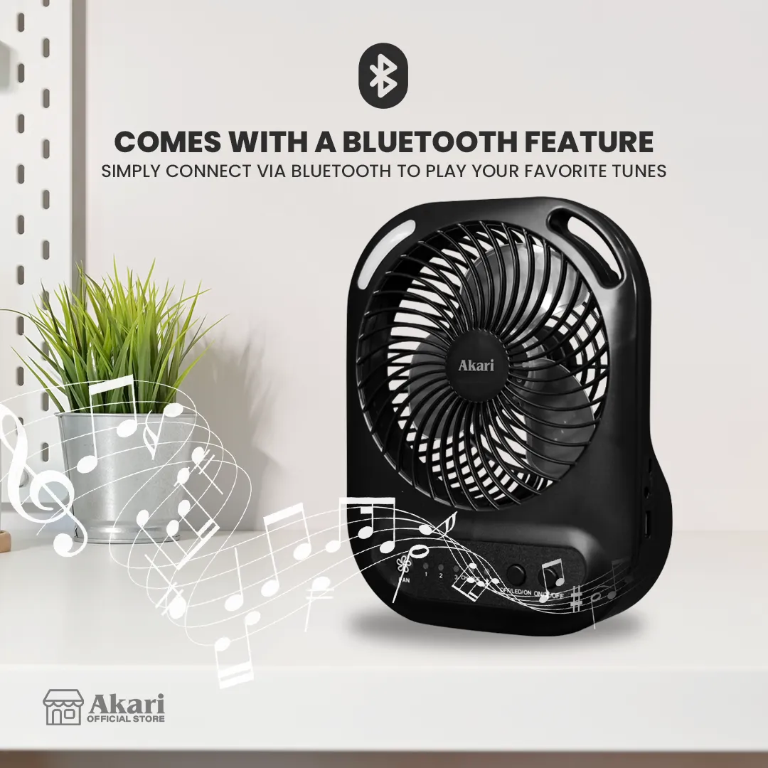 Akari Rechargeable  LED Bluetooth Music Box Fan (ARBF-5512MB)