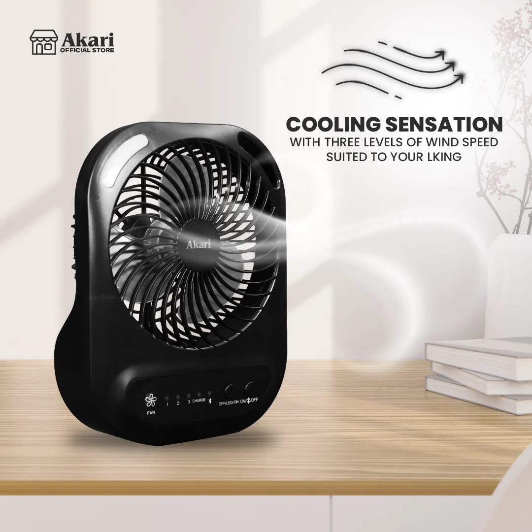 Akari Rechargeable  LED Bluetooth Music Box Fan (ARBF-5512MB)