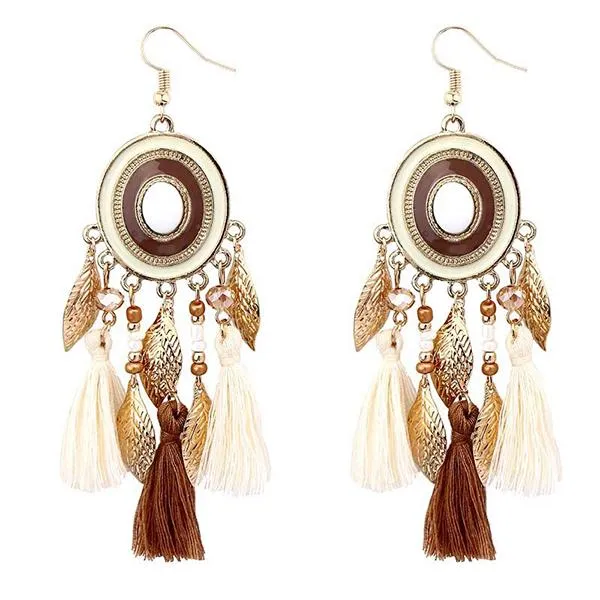 All-Match Tassel Gold Leaf Long Earrings 74904188C