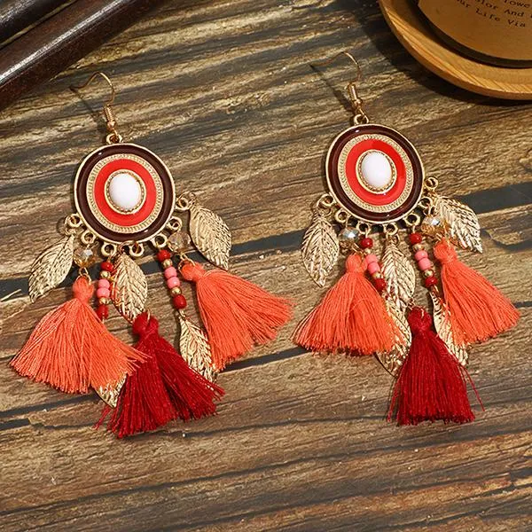 All-Match Tassel Gold Leaf Long Earrings 74904188C