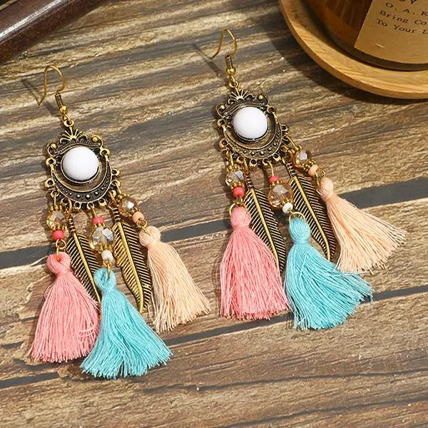 All-Match Tassel Gold Leaf Long Earrings 74904188C