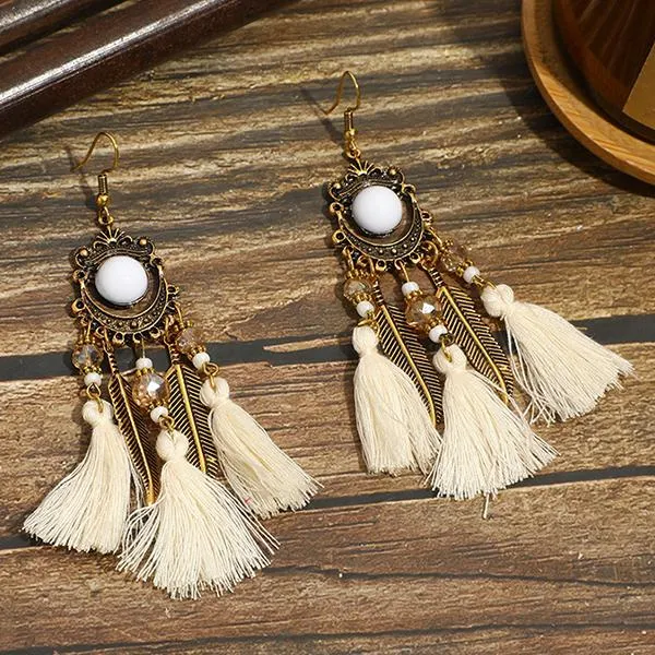 All-Match Tassel Gold Leaf Long Earrings 74904188C