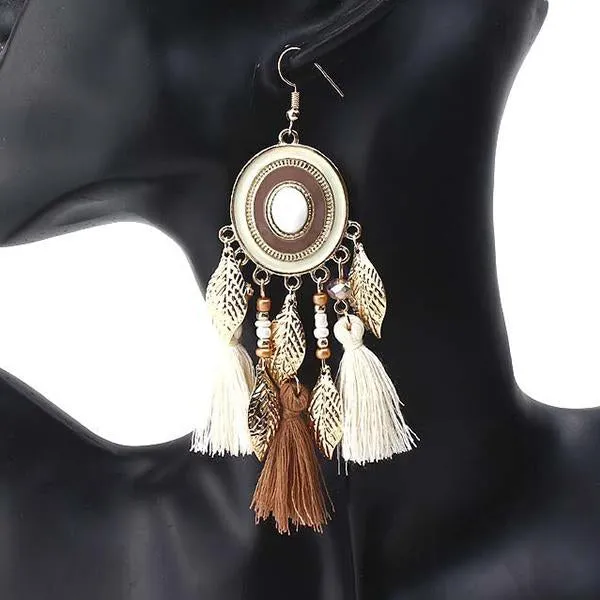 All-Match Tassel Gold Leaf Long Earrings 74904188C