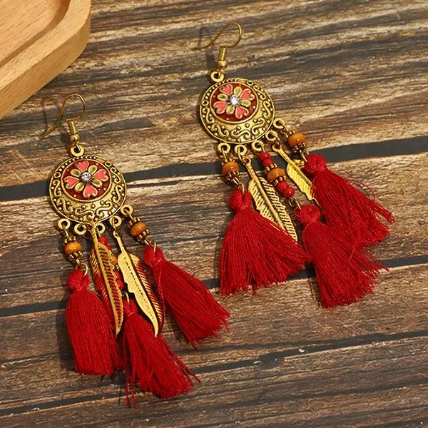 All-Match Tassel Gold Leaf Long Earrings 74904188C