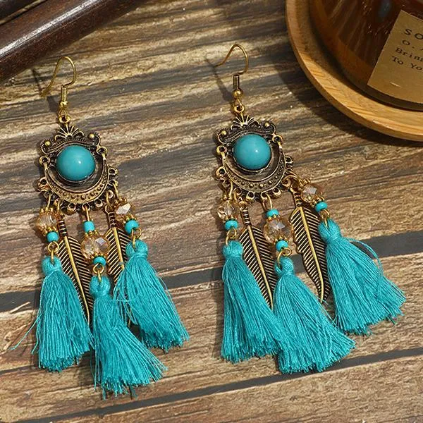 All-Match Tassel Gold Leaf Long Earrings 74904188C