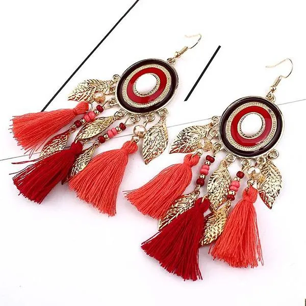 All-Match Tassel Gold Leaf Long Earrings 74904188C