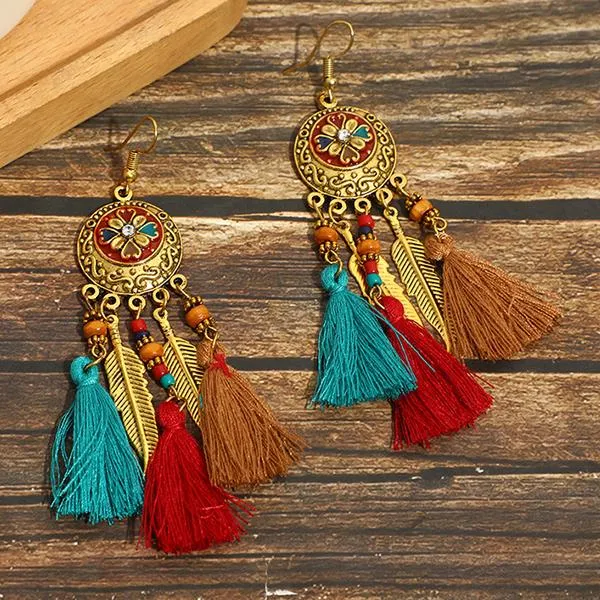 All-Match Tassel Gold Leaf Long Earrings 74904188C