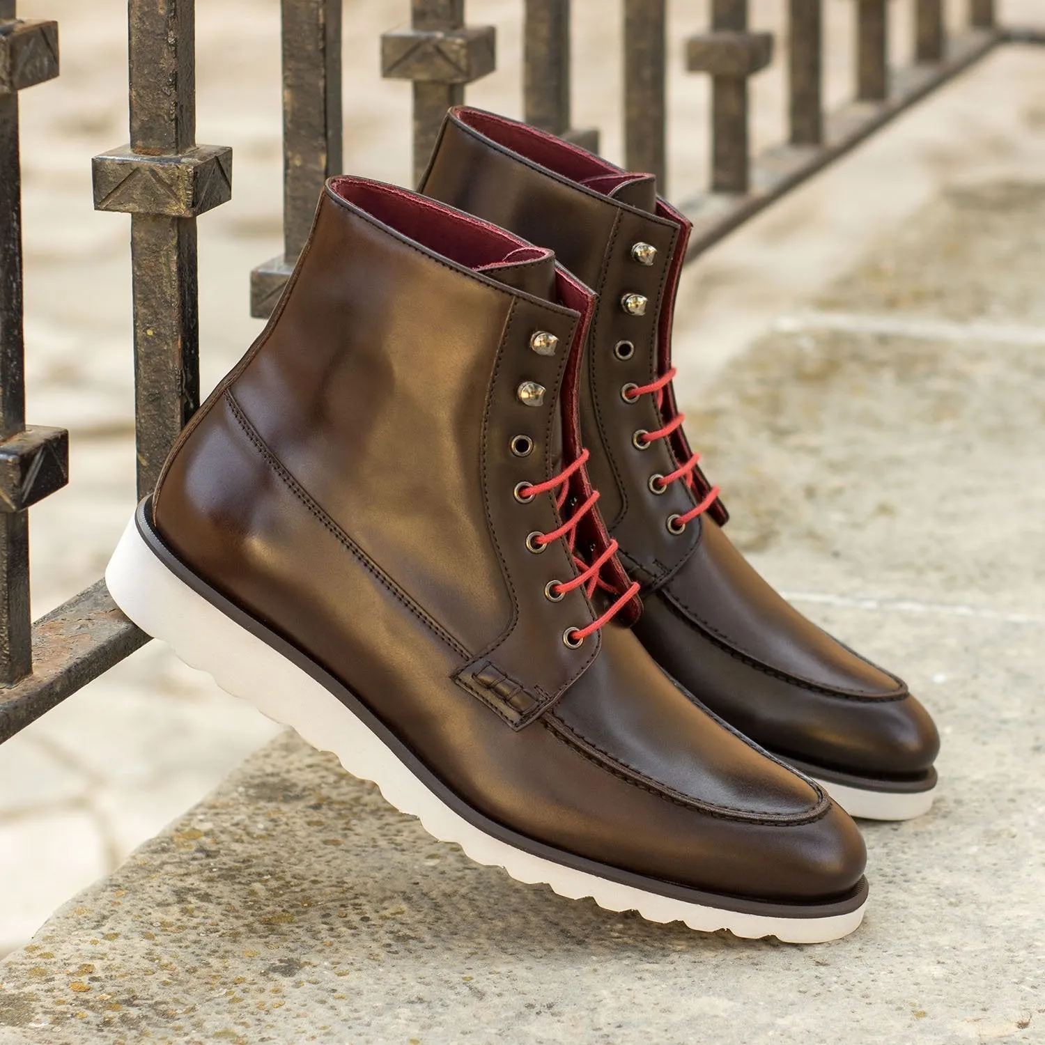 Ambrogio Bespoke Custom Men's Shoes Dark Brown Polished / Calf-Skin Leather Boots (AMB1926)