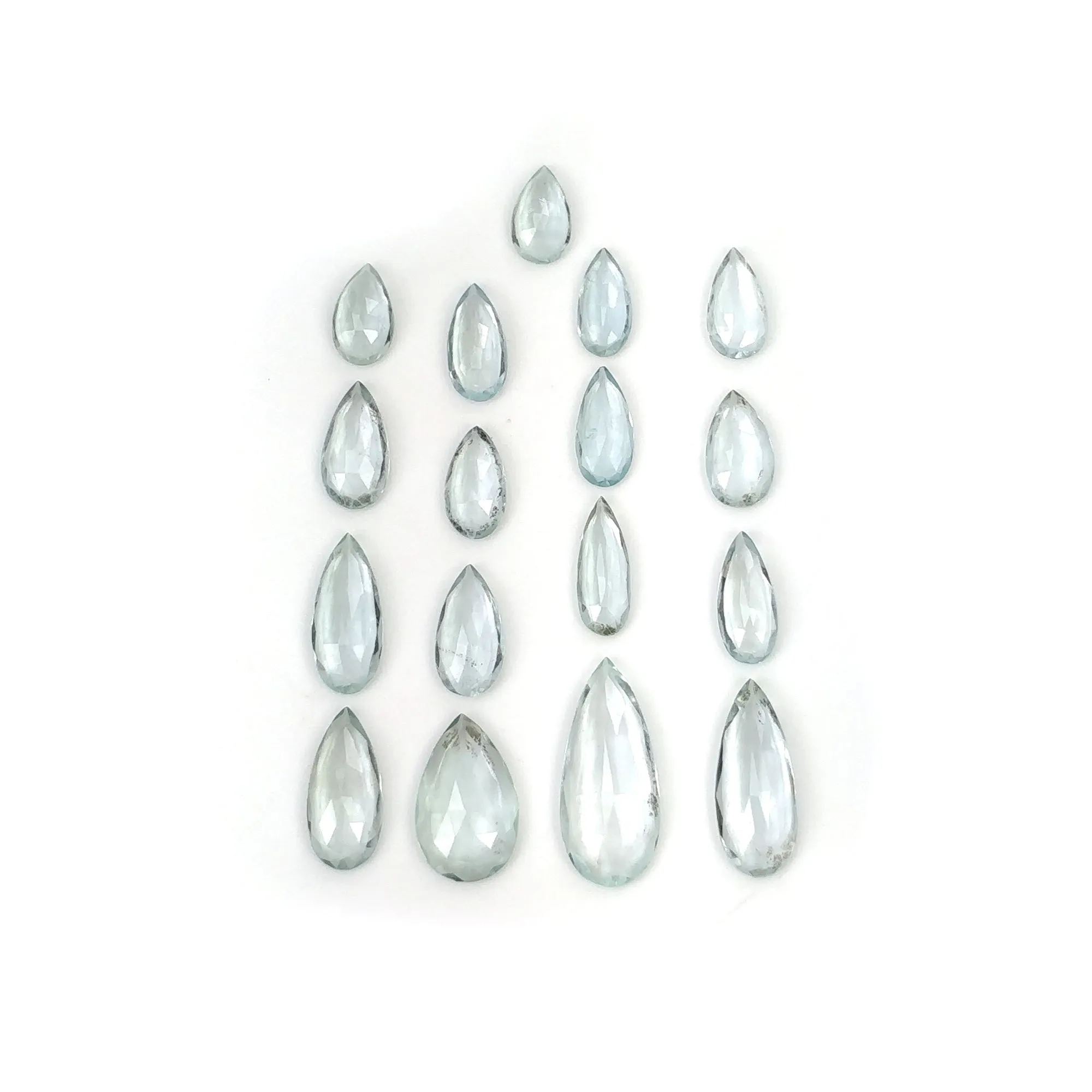 Aquamarine Gemstone Rose Cut : 16.05cts Natural Untreated Unheated Blue Aquamarine Pear Shape 8*5mm - 17.5*7.5mm 17pcs