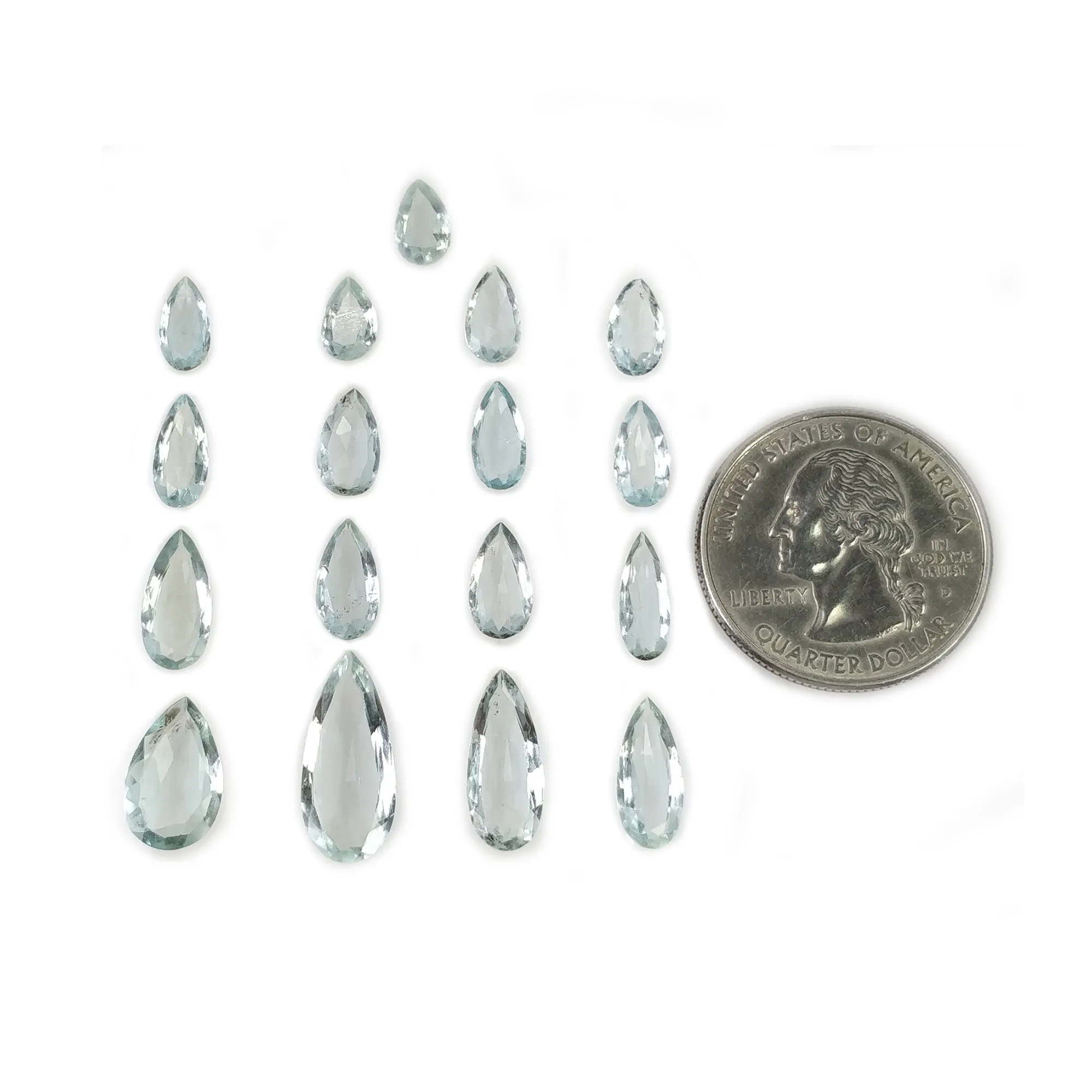 Aquamarine Gemstone Rose Cut : 16.05cts Natural Untreated Unheated Blue Aquamarine Pear Shape 8*5mm - 17.5*7.5mm 17pcs