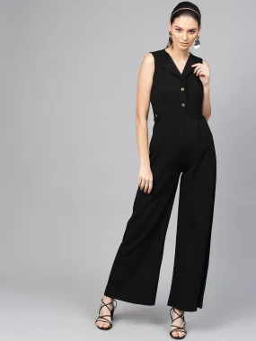 Black Collared Flare Leg Jumpsuit