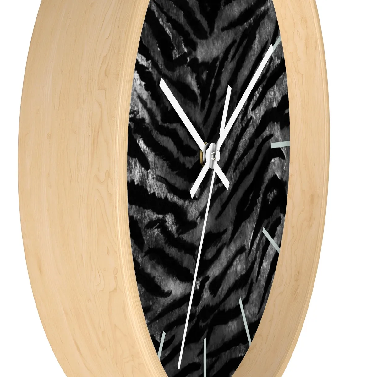 Black Tiger Stripe Wall Clock, Tiger Faux Fur Pattern Print 10" Dia. Walll Clock - Made in USA