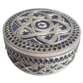 Blue Moroccan Ceramic Jar with White Metal