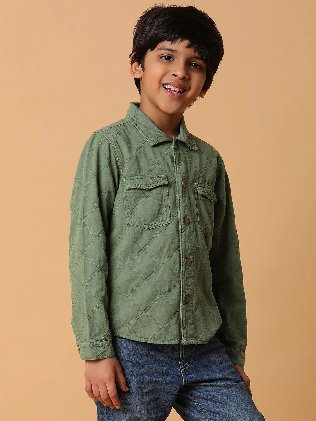 Boys Green Solid Shacket