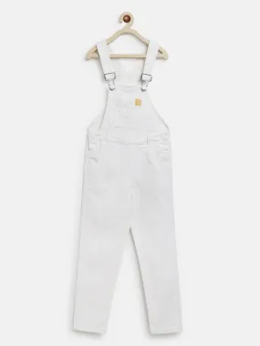 Boys Ultra White Regular Fit Lycra Solid Dungaree