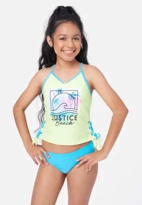 Color Block Lace-Up Tankini Swim Set