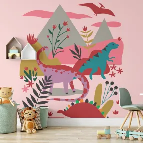 Dinosaur Kids Animal Wallpaper Pink Multicolor Sharp Shirter