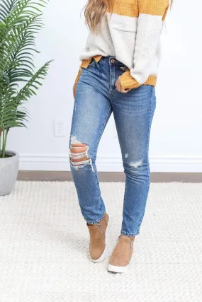 Distressed High Rise Relaxed Skinny