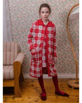 FISH & KIDS AW23 Knit Red Check Knit Cardigan Sweater Coat