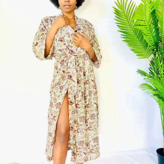 Floral Long Kimono with Pockets