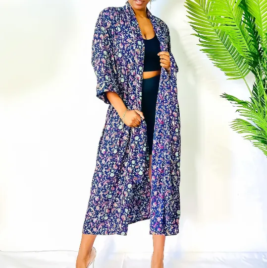 Floral Long Kimono with Pockets