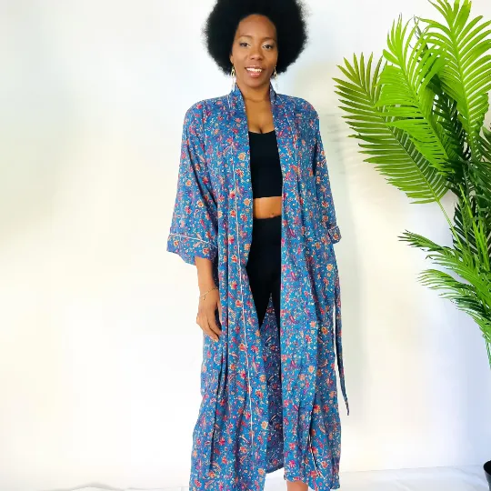 Floral Long Kimono with Pockets