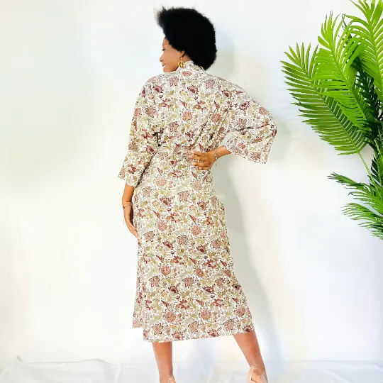 Floral Long Kimono with Pockets