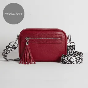 Florence Crossbody Bag in Red with Black and White Leopard Strap