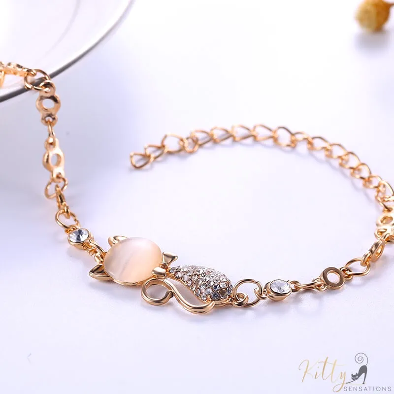 Golden Opal Cat Bracelet (18K Gold Plated)