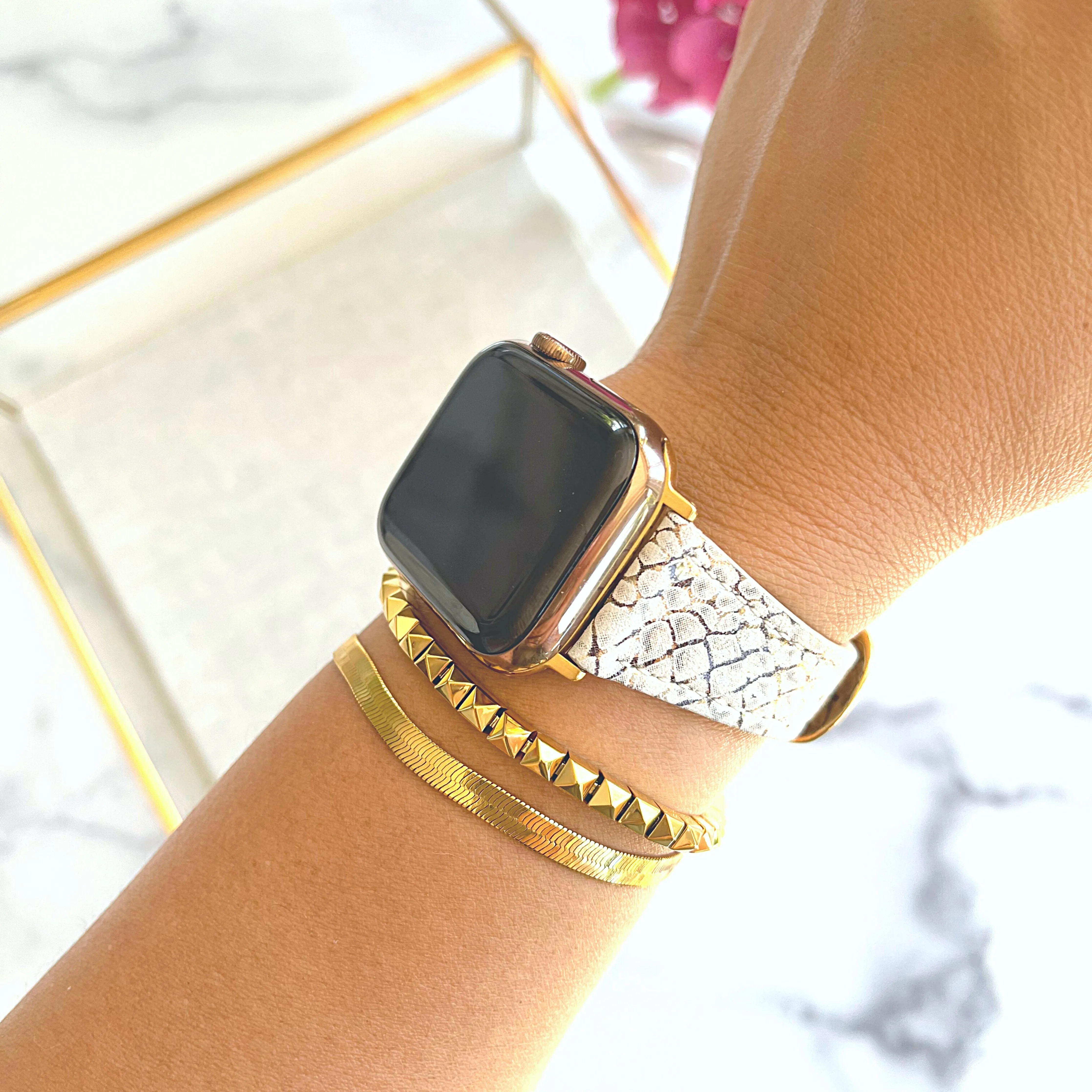 Goldenerre Metallic Snakeskin Printed Band for the Apple Watch