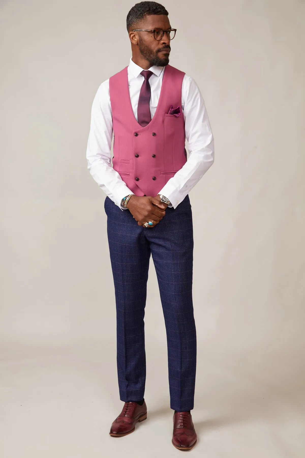 KELVIN - Berry Double Breasted Waistcoat