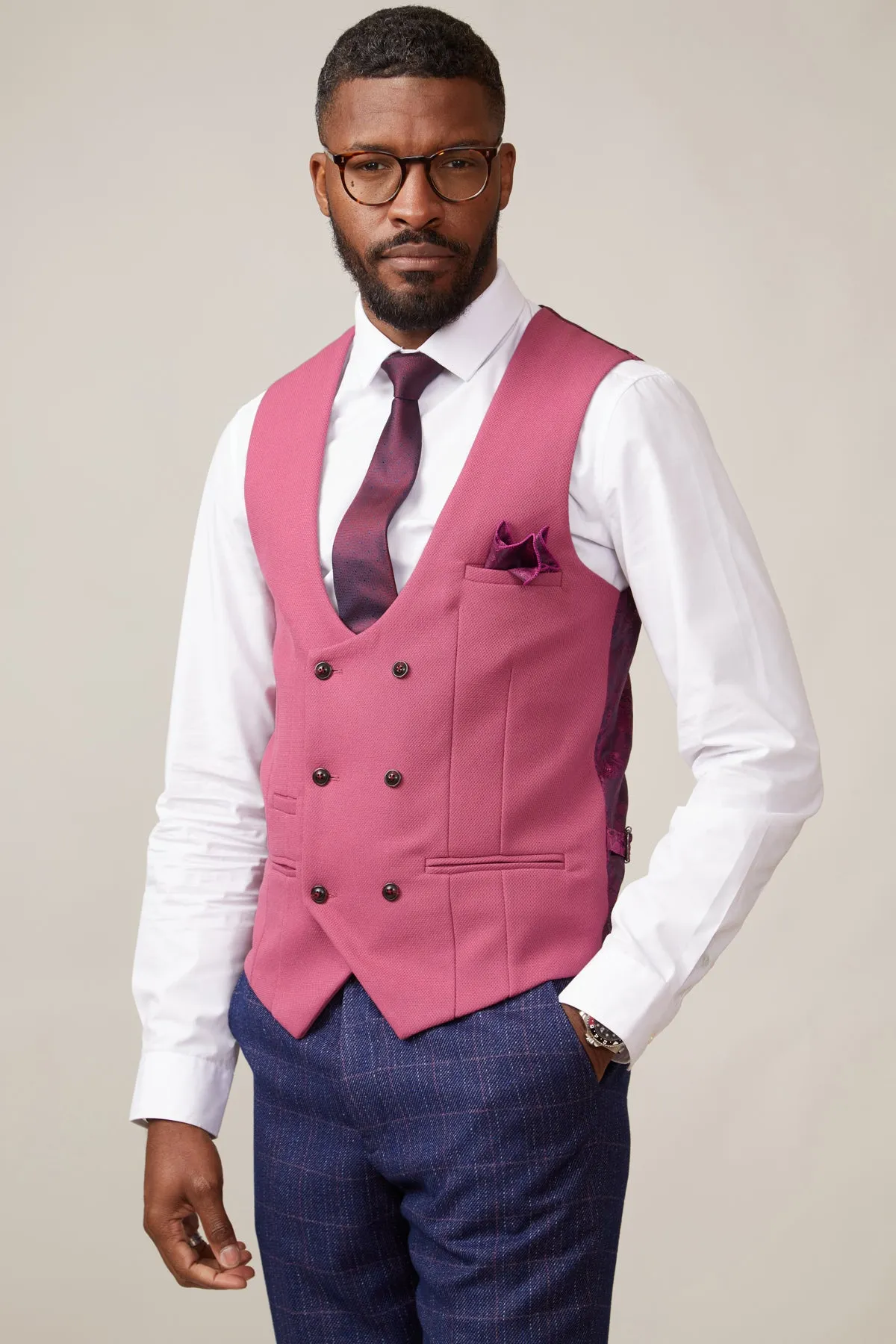 KELVIN - Berry Double Breasted Waistcoat