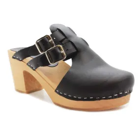 KLÄGN Brigetta Mid-heel Fashion Leather Wooden Clogs - CLOSEOUT