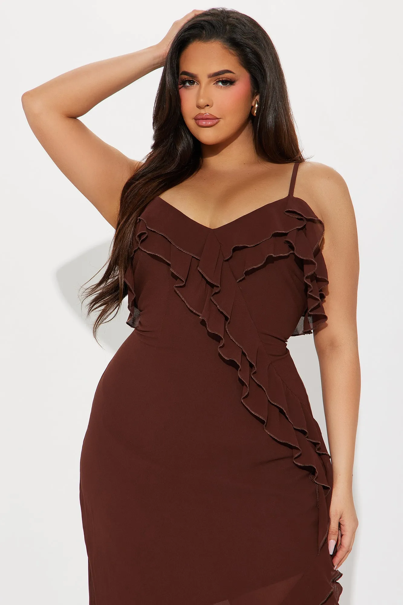 Kristi Ruffle Maxi Dress - Chocolate