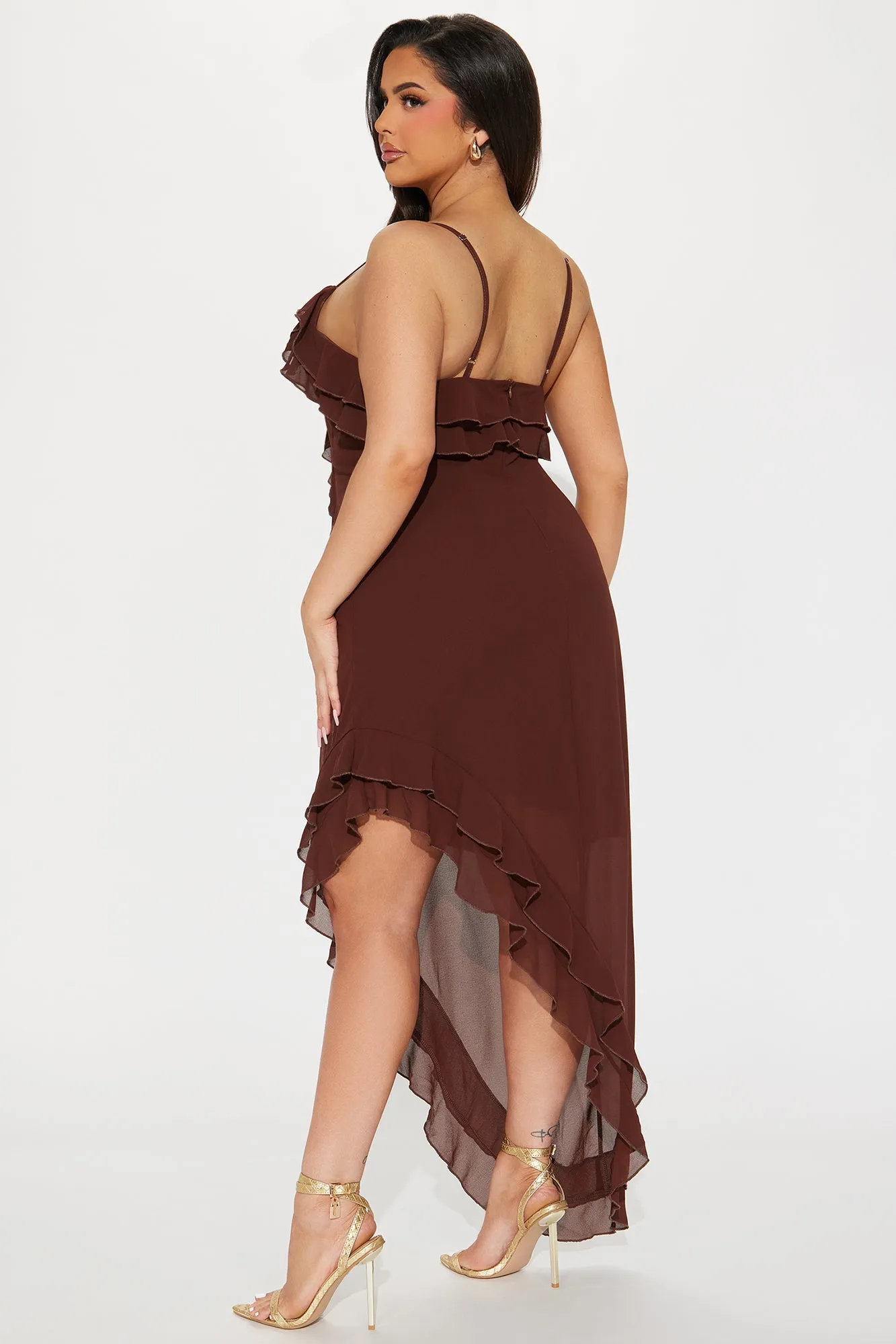 Kristi Ruffle Maxi Dress - Chocolate