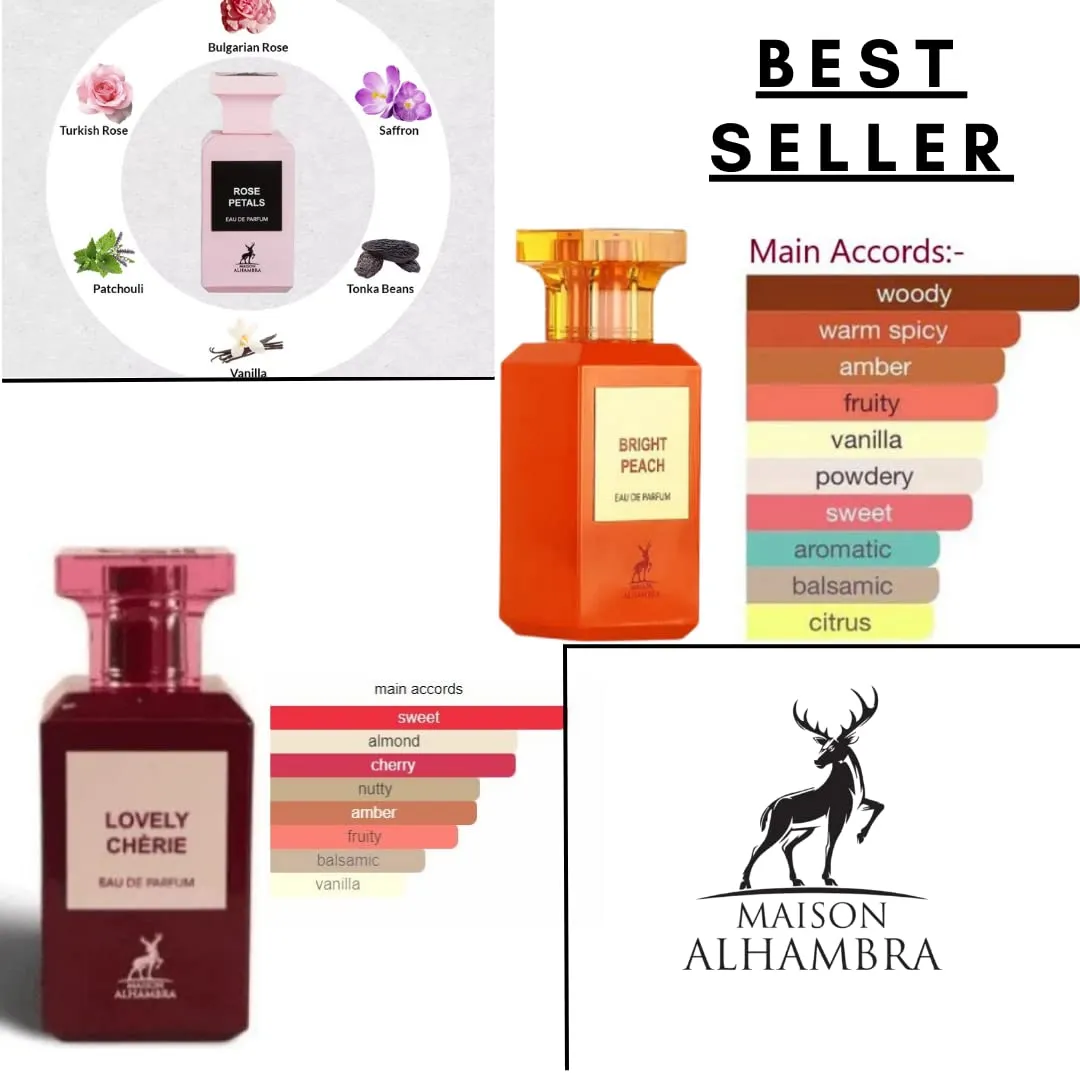 Maison Alhambra Rose Petals, Bright Peach, & Lovely Cherie EDP - 80Ml (2.7 Oz) (AMAZING BUNDLE)