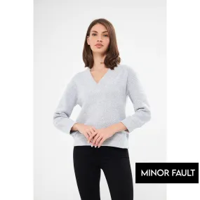 (Minor Fault) Grey V Neck Melange Sweatshirt