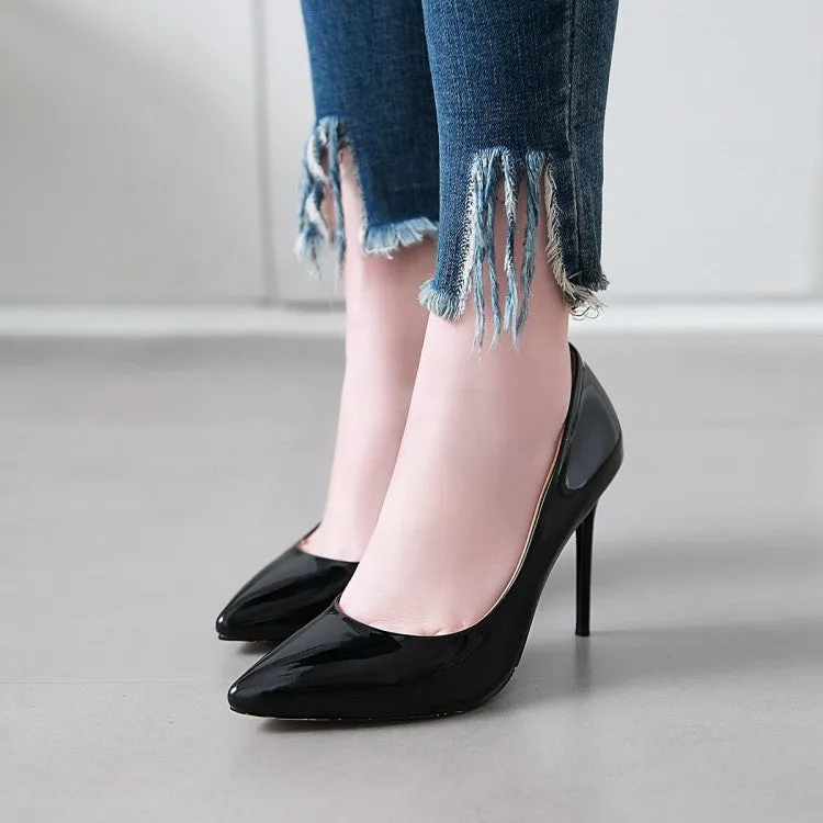 Patent Leather Pointed Toe Pumps Women High Heels Dress Shoes 5893