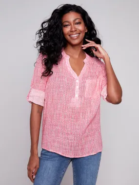 Printed Cotton Gauze Blouse - Flamingo