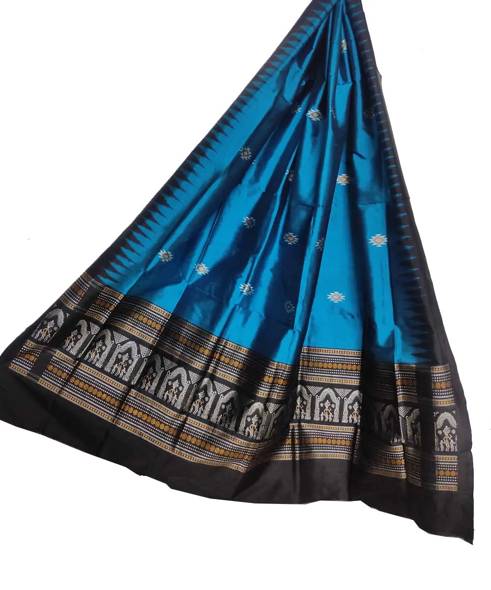 Sky blue black handloom silk sambalpuri dupatta