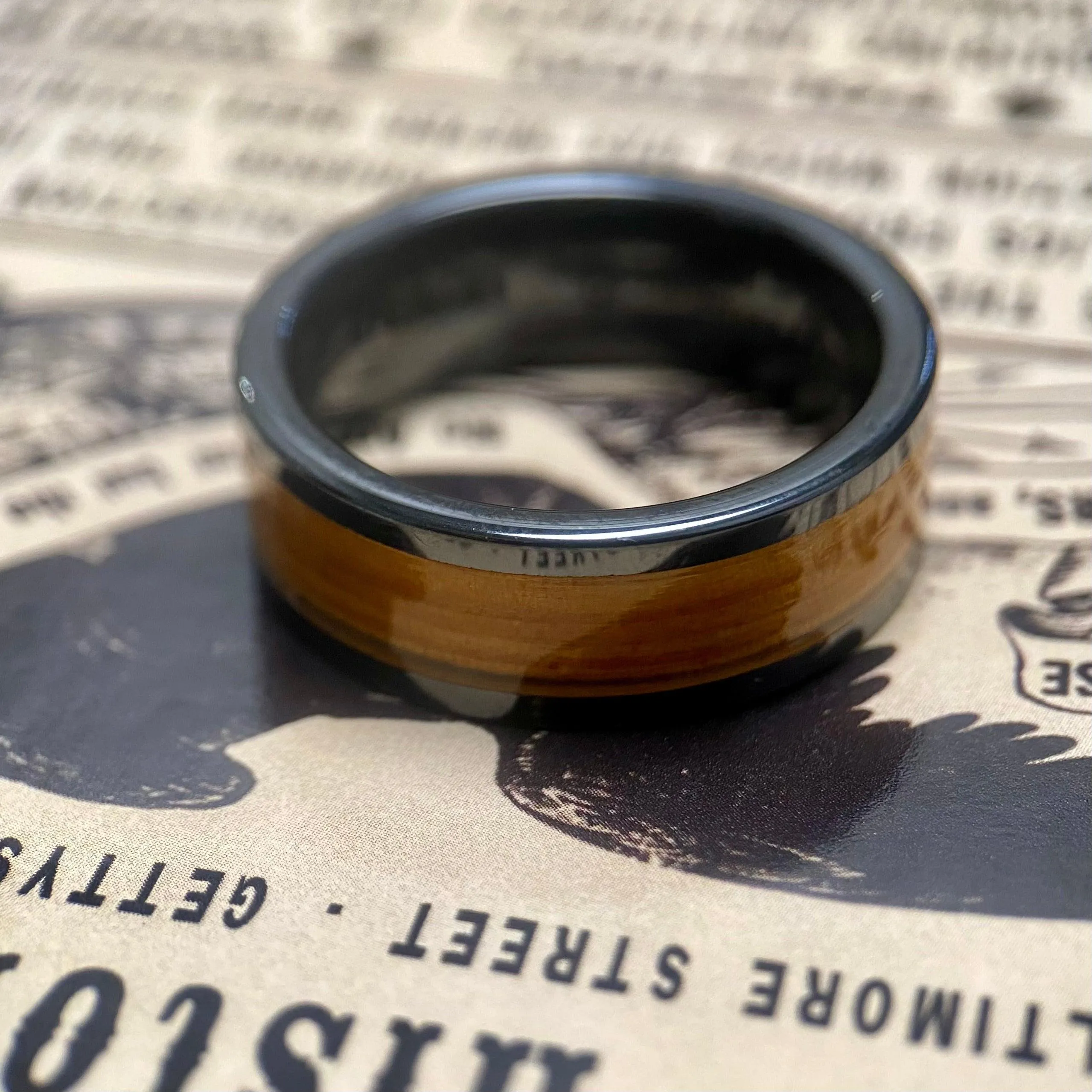 “The Gettysburg” 100% USA Made Black Ceramic Ring With Wood From The Gettysburg Battlefield