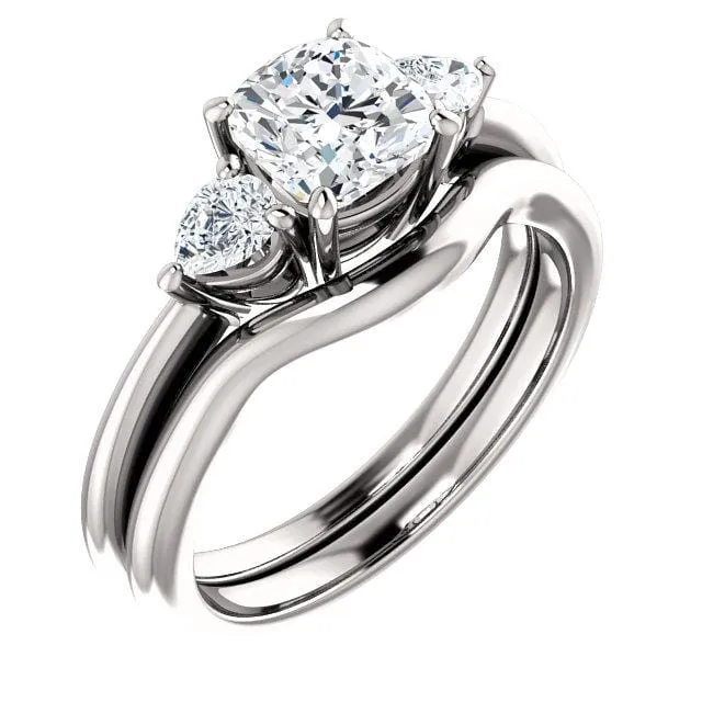 Tressa - Three Stone Prong Set Engagement Ring with Pear-shaped Side Stones - Setting only