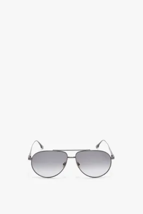 V Metal Pilot Sunglasses In Grey Gradient