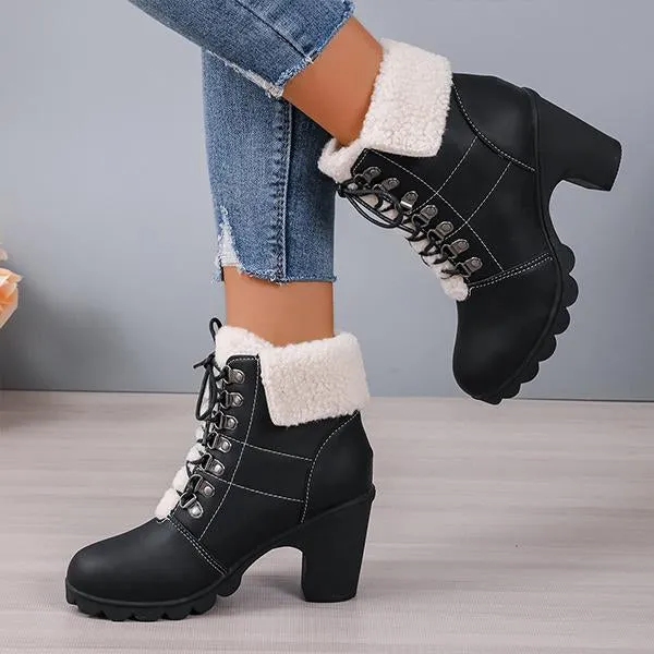 Women's Casual Lace-Up Chunky Heel Short Boots 42798098S