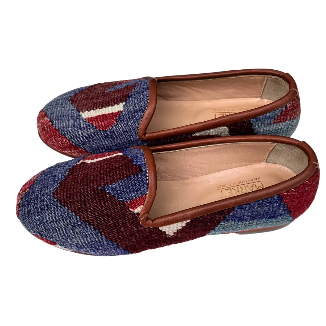 Women's Turkish Kilim Loafer Blue & Maroon Design